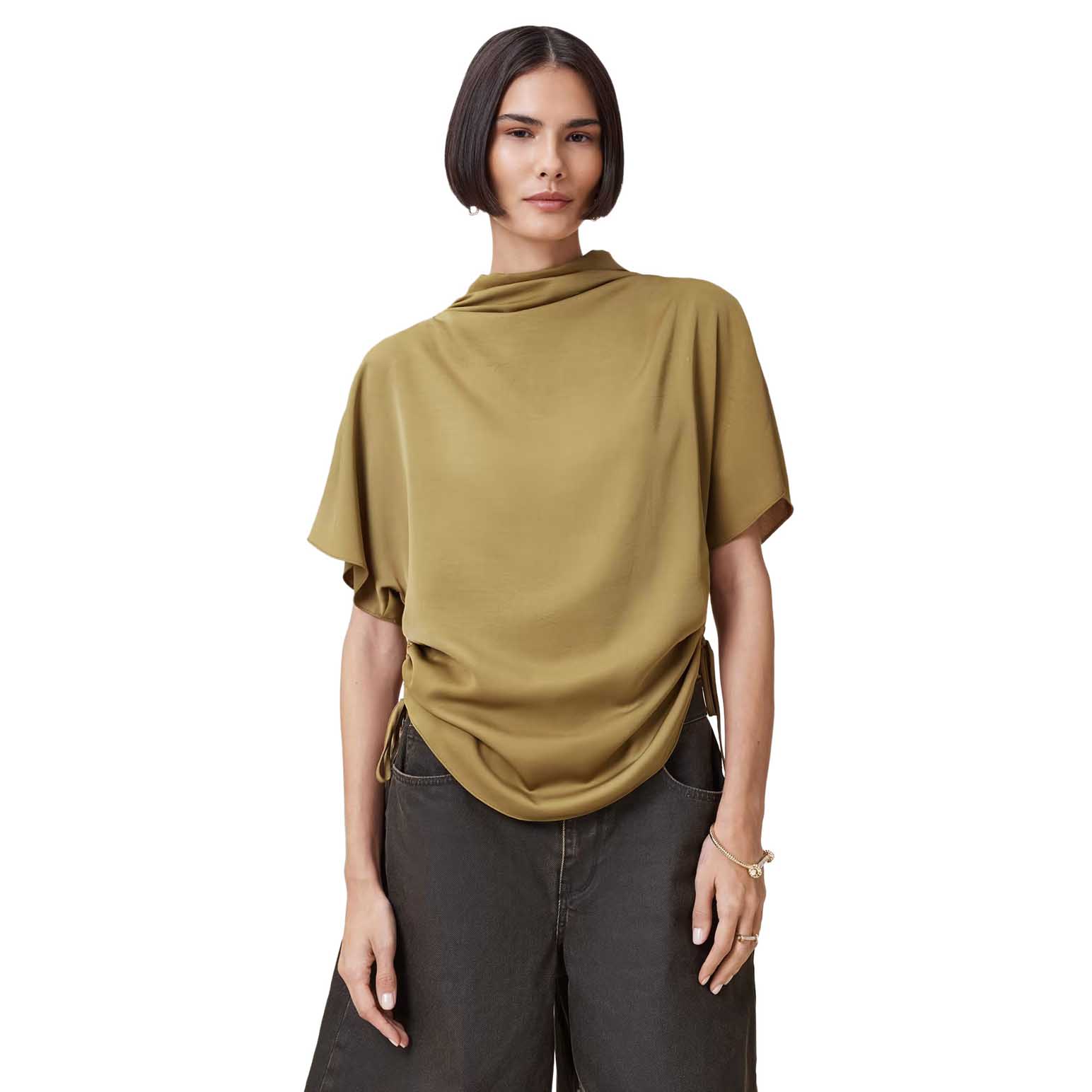 AllSaints Leslie Satin Short Sleeve Top